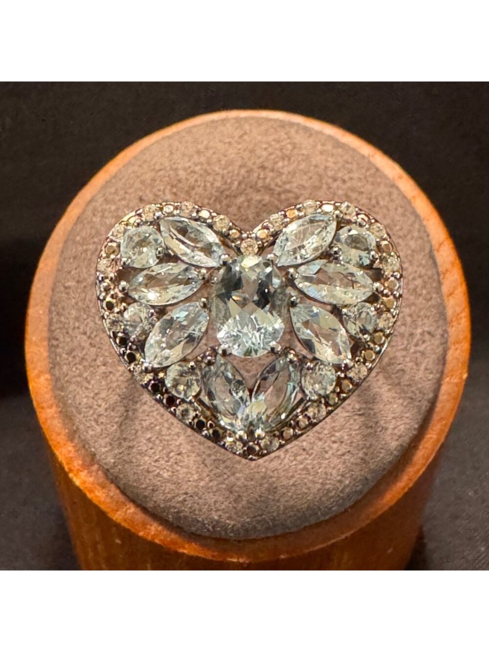 Sterling Silver 925 Pale Topaz & Cubic Zirconia Heart Shaped Ring Size 11
